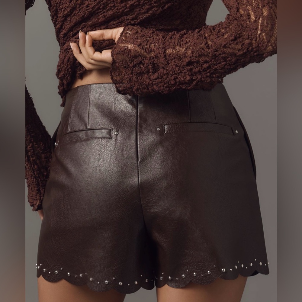 Anthropologie Dark Brown Studded High Waist Shorts NWT - Picture 3 of 8